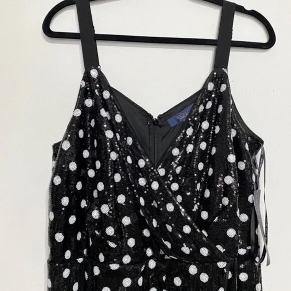 NWOT Rachel Roy Black and White Polka Dot Sequin Faux Wrap Dress Size 18/18W - Picture 7 of 12